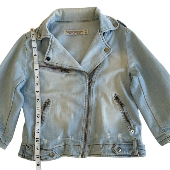 Zara Woman Premium Denim Moto Jacket Cropped Light Wash Biker Distressed M Y2K - Picture 9 of 10